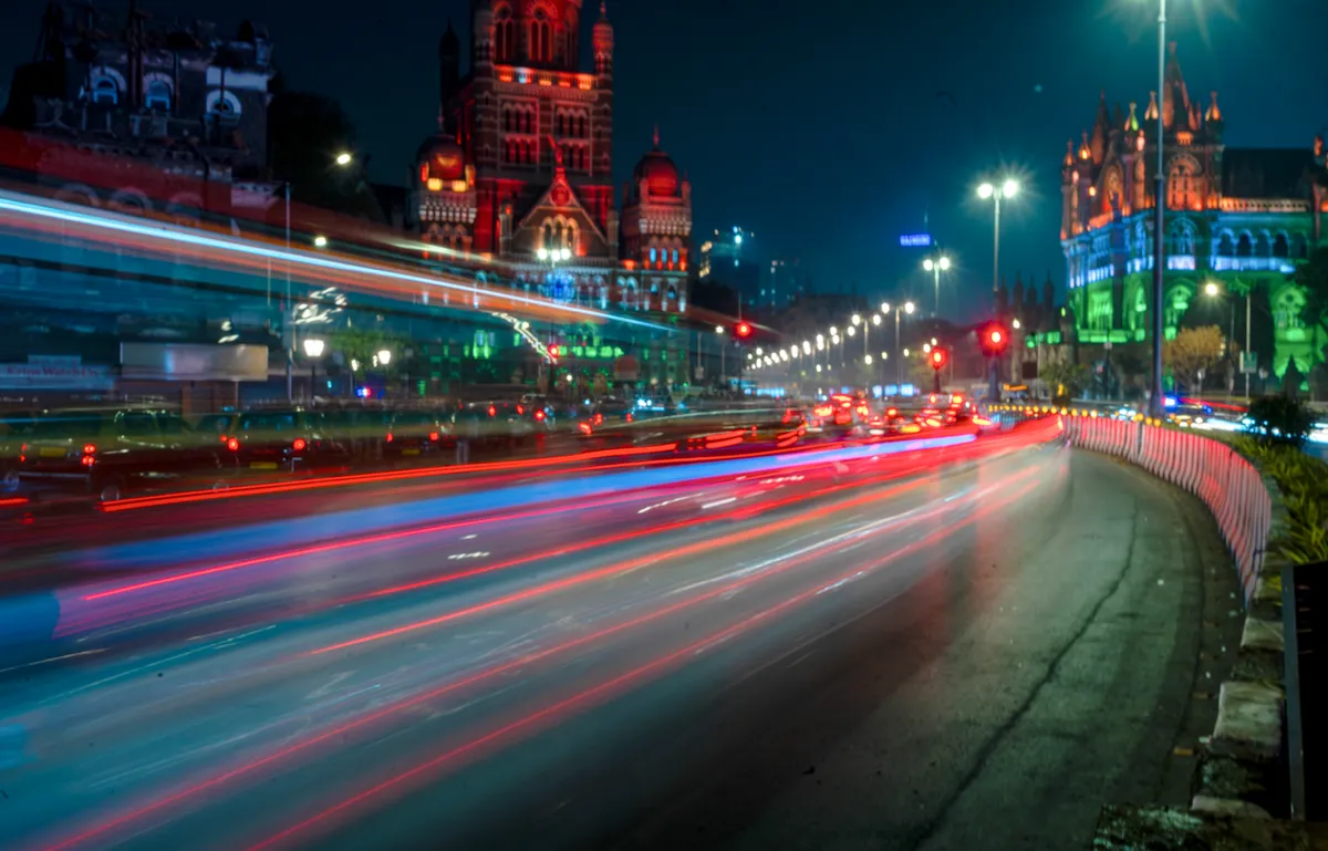 Light trails at night in Mumbai
